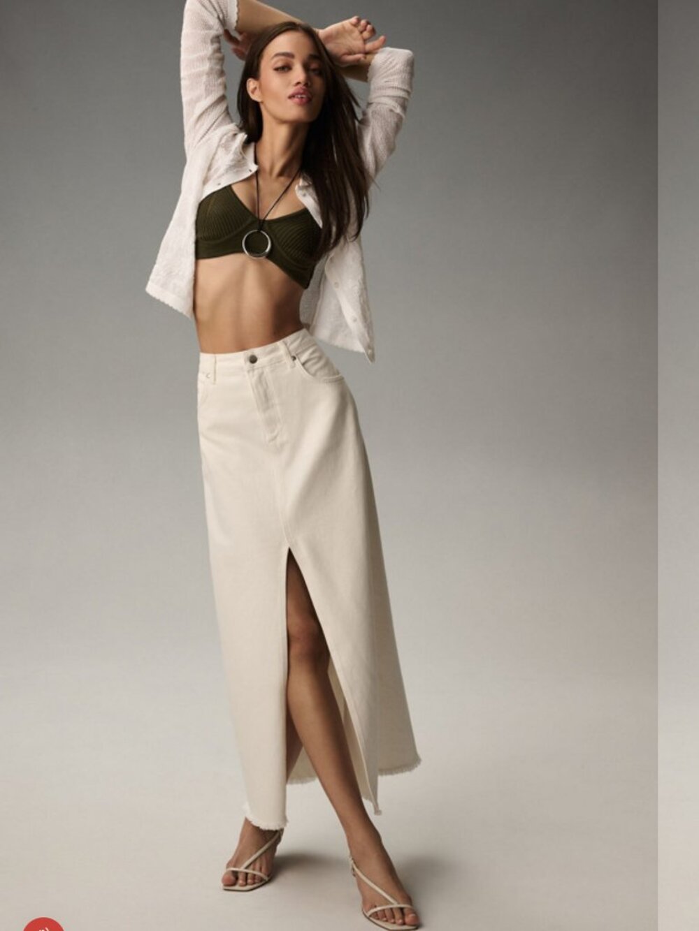pilcro The Madi front-slit white denim skirt with raw edge size 6